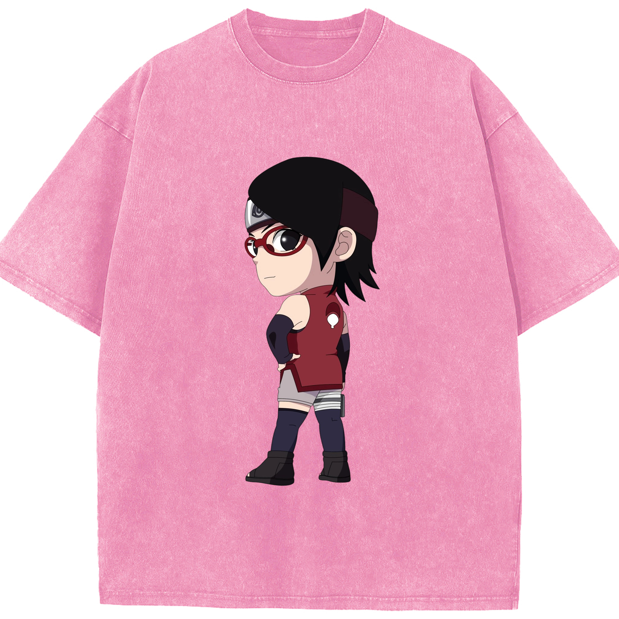 （画像用） NARUTO -ナルト- うちは サラダ Uchiha Sarada 綿100% ヴィンテージ風 半袖Tシャツ（フロントプリント）
